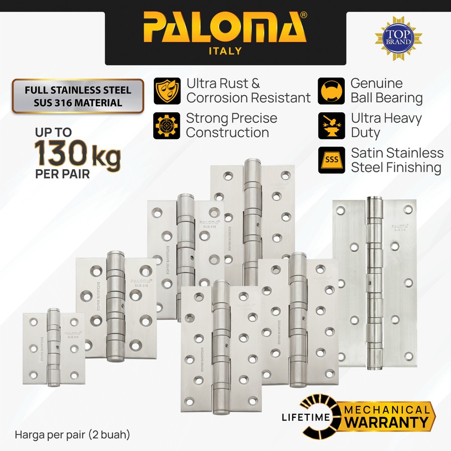 PALOMA Engsel Pintu Jendela Hinge Kupu Butt Plat Kayu Aluminium PVC Hinges Door Window Stainless Ste