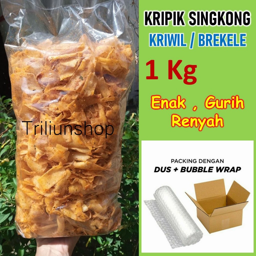 

Kripik Singkong l Kripik Brekele / Kriwil Pedas Asin Daun Jeruk (1 Kg) COD