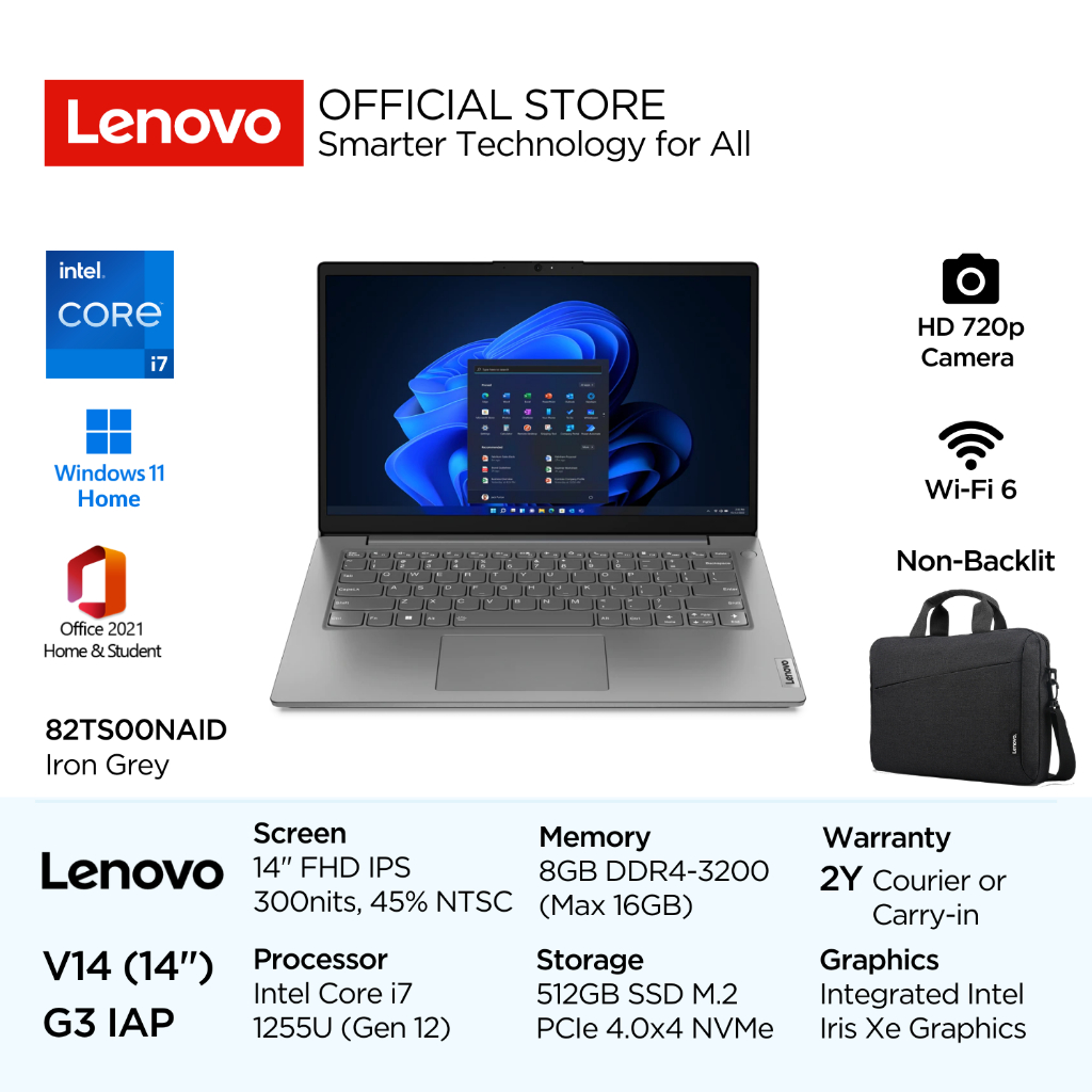 Lenovo V14 Gen 3 IAP NAID Intel Core i7 1255U Win11 OHS 8GB 512GB SSD 14" FHD IPS 300nits Antiglare 