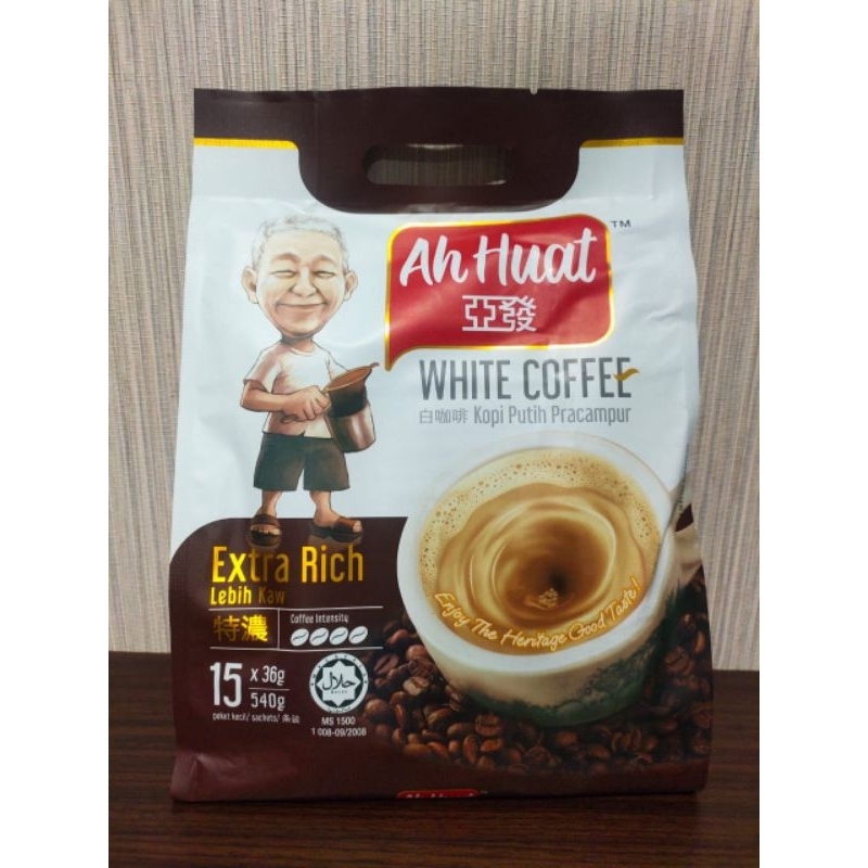 

Ah Huat Premix white Coffee - Extra Rich Lebih Kaw isi 36gr x 15 Sachet Ori Malaysia