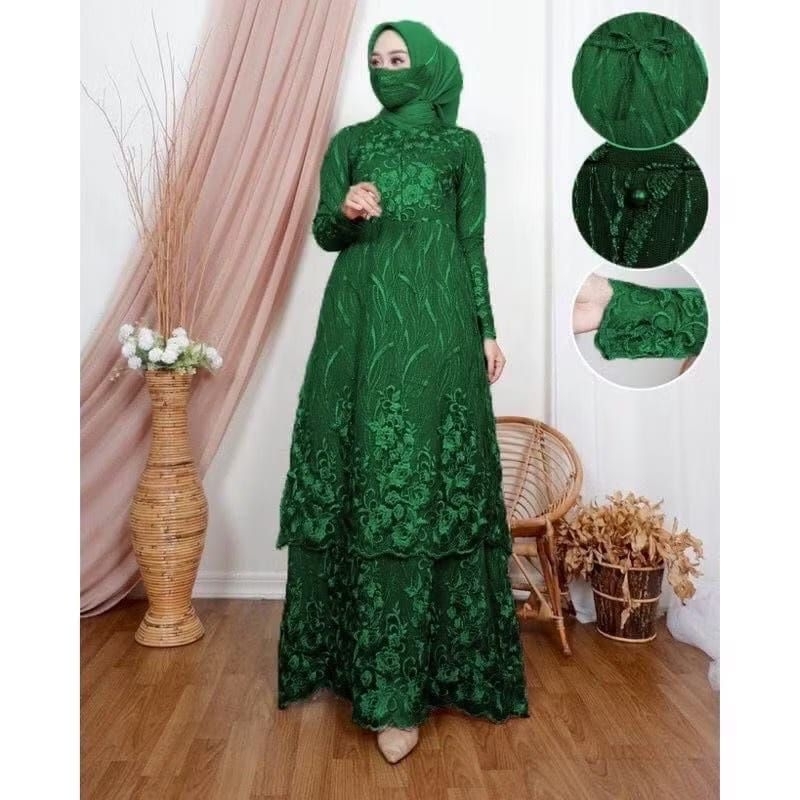 DAVINA - DRESS BAJU GAMIS GAUN BRUKAT REMAJA DEWASA FULL BRUKAT TILE MUTIARA  BUSUI JUMBO WARNA HIJA