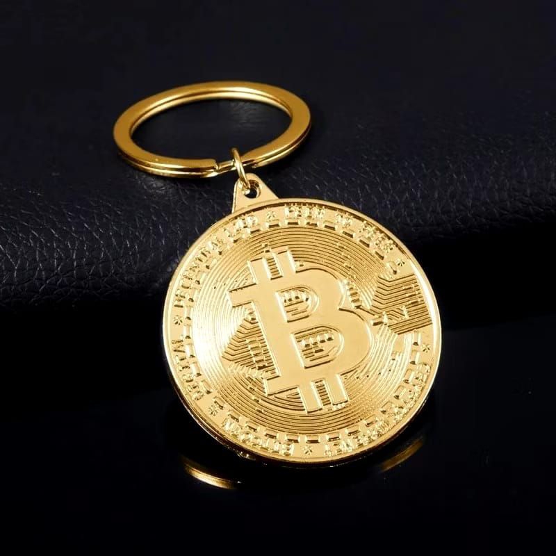 Gantungan kunci Gantungan Tas desain replika Bitcoin gold plated/golden bitcoin keychain