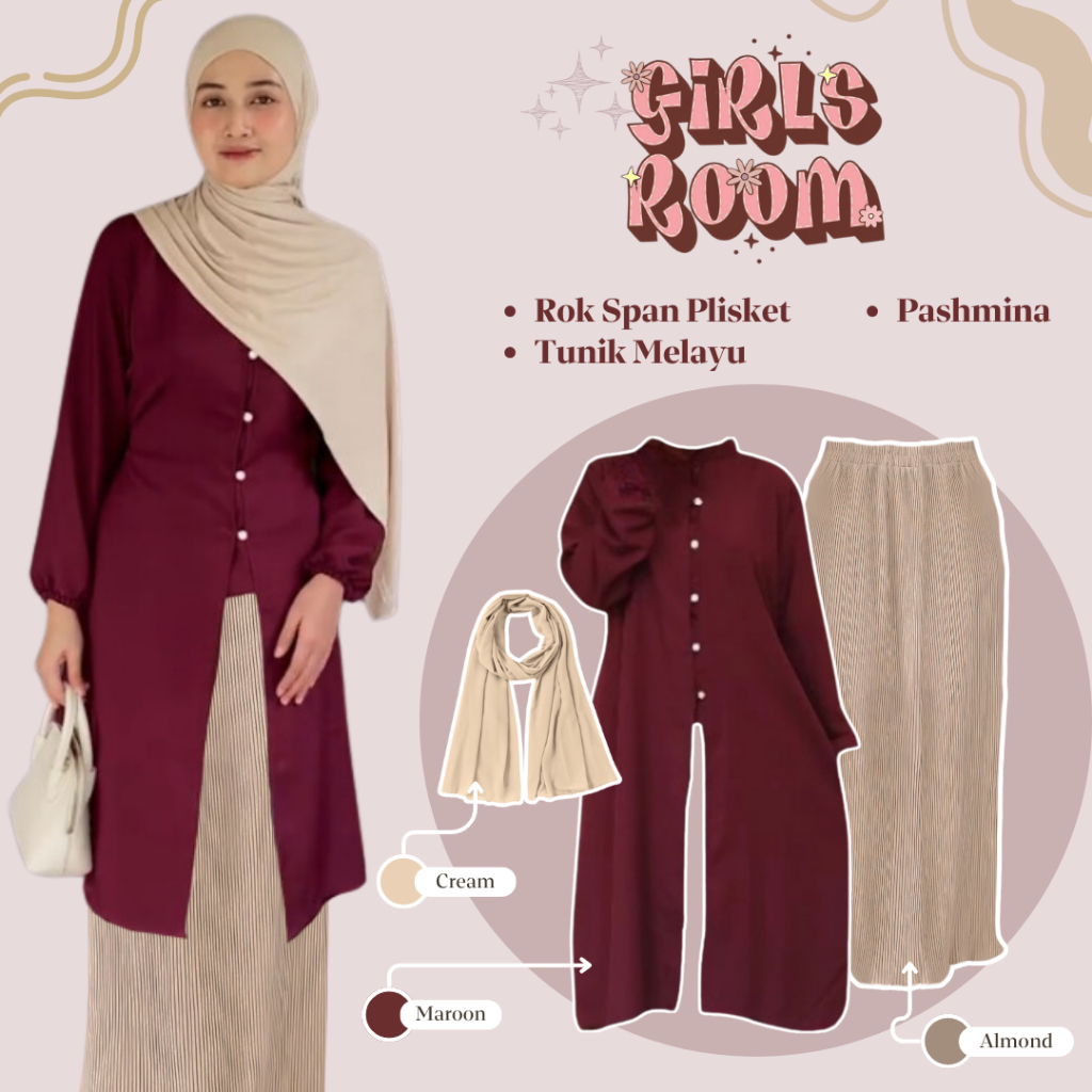 Ootd Hijab Style One Set Tunic Wanita, Rok Span Plisket, Jilbab Bella Square, Setelan Terbaru - MF9N
