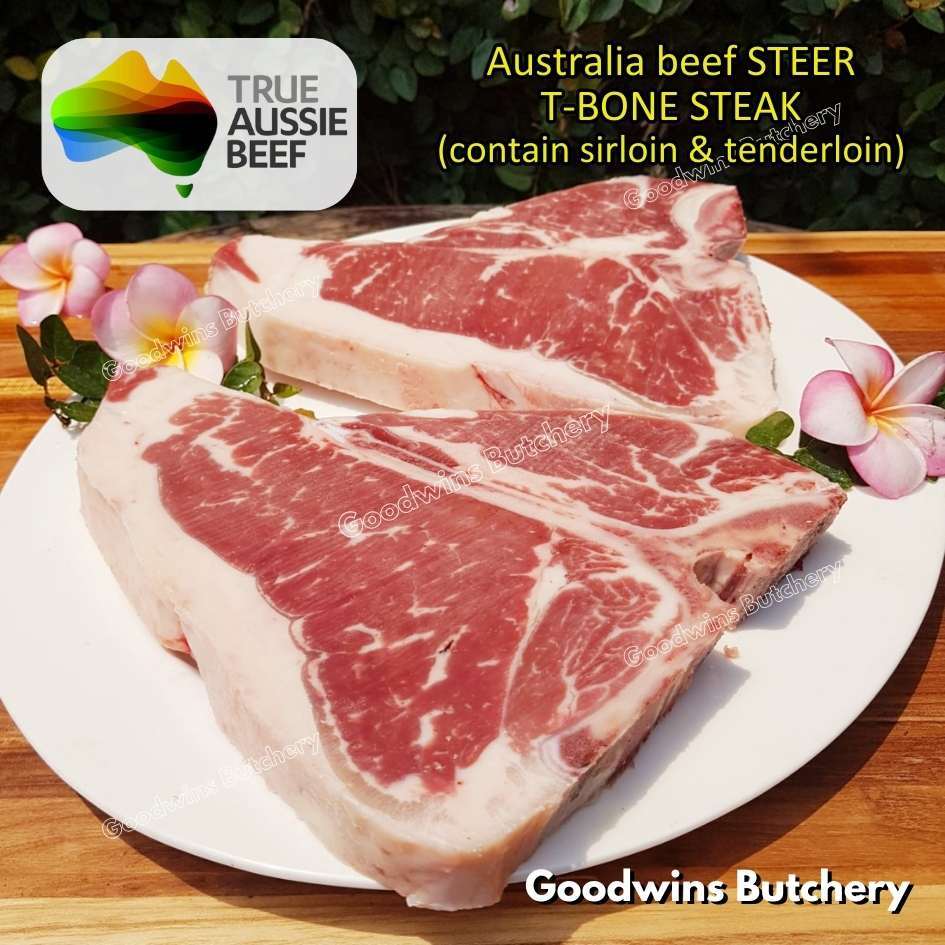 

T BONE STEAK PORTERHOUSE Australia imported beef STEER (young cattle) frozen TBone 550 gr/pc