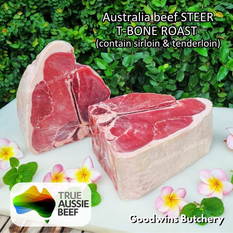 

T BONE ROAST PORTERHOUSE Australia imported beef STEER (young cattle) frozen TBone 6-10cm