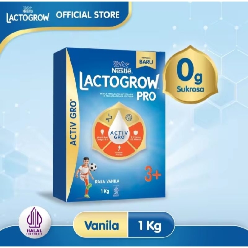 

LACTOGROW PRO 3+ Rasa VANILA, susu Formula Anak Umur, 3-5 Tahun Ukuran : 1 kg