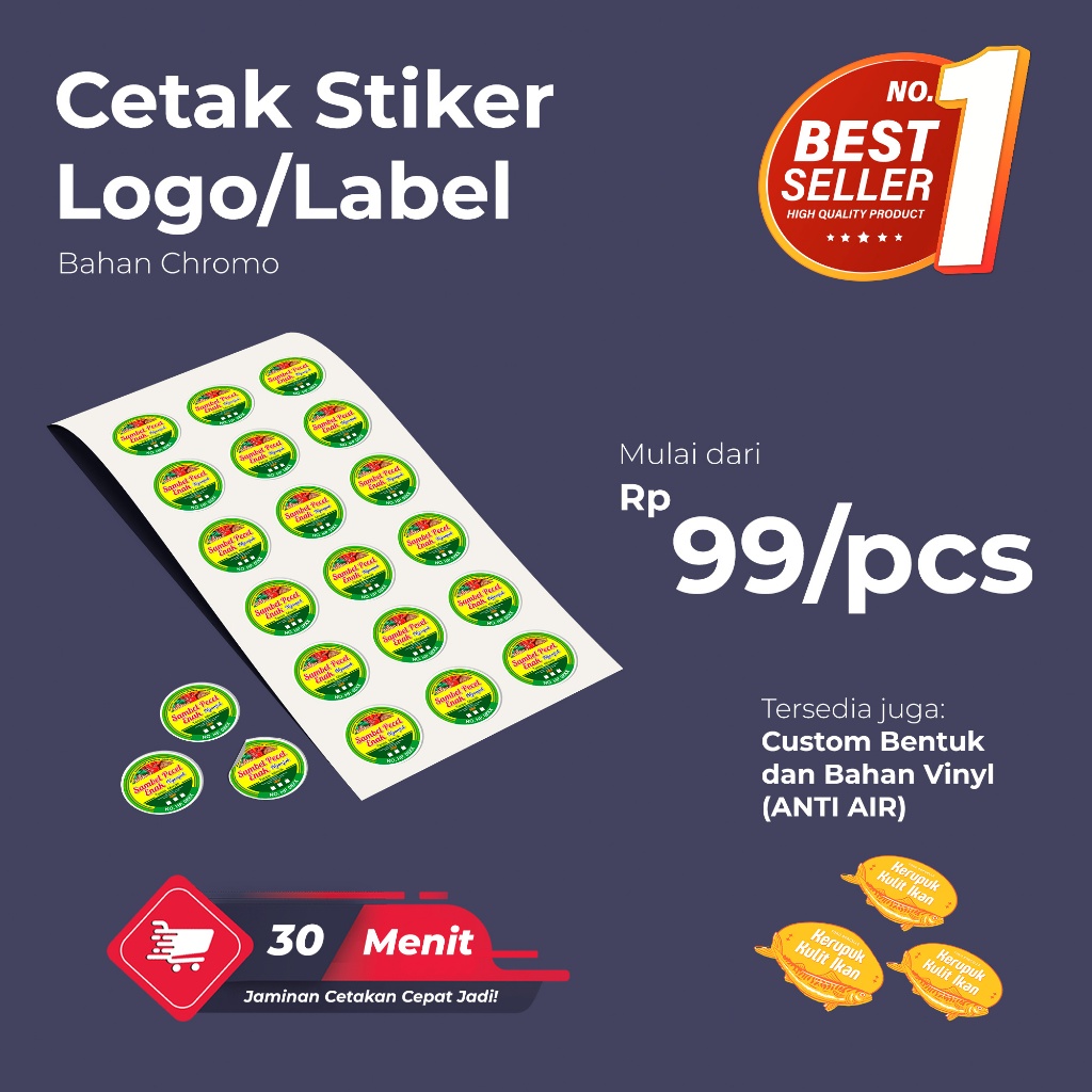 

CETAK STIKER LABEL MAKANAN BAHAN CHROMO KISS CUT/DIE CUT