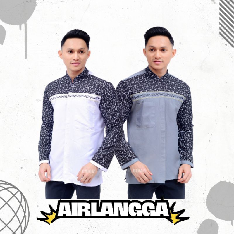 Baju Koko Pria Dewasa Lengan Panjang Motif Bordir Kombinasi Batik|Koko Airlangga
