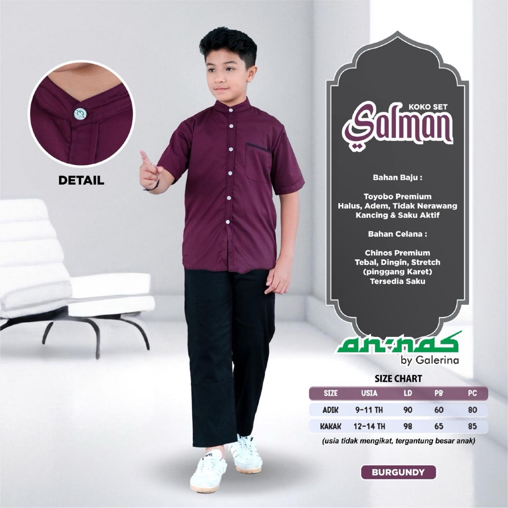 Salman - Setelan Baju Kemeja Koko dan Celana Panjang Anak Remaja Laki Laki by Annas