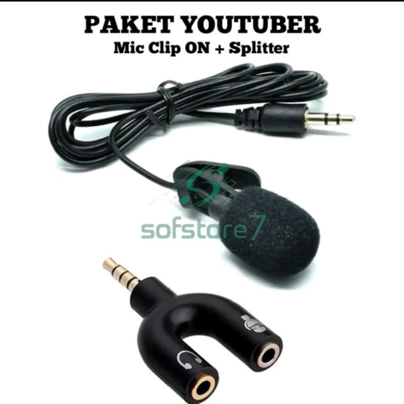 Microphone Mic On Clip Audio Splitter 3.5mm Jack For Youtuber Or Vlog