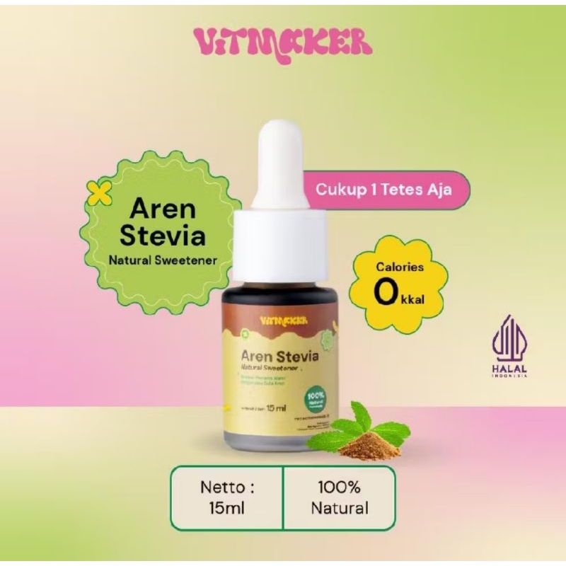 Vitmaker Stevia Aren Liquid Stevia 5 ML dan 15 ML Pemanis Alami (pengganti gula dengan 0 calorie) Vi