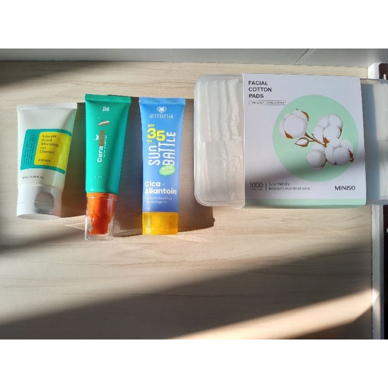 SKINCARE PRELOVED SUNSCREEN EMINA SPF 35 PA+++ COSRX LOW PH GOOD MORNING GEL CLEANSER MOISTURIZER PR