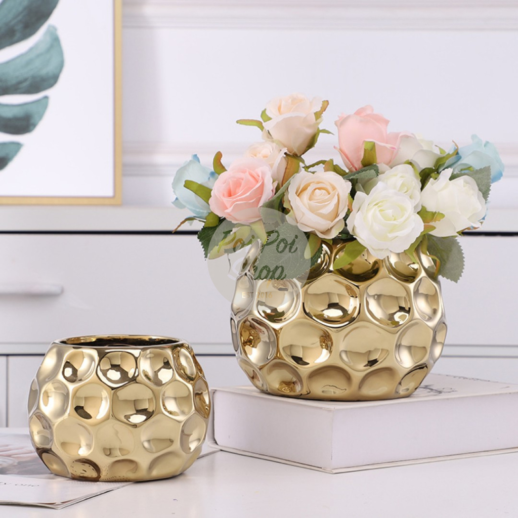 Pot Bunga Keramik Vas Bunga Nordic Metalik Besar Wadah Tempat Bunga Tempat Permen Lebaran Idul Fitri