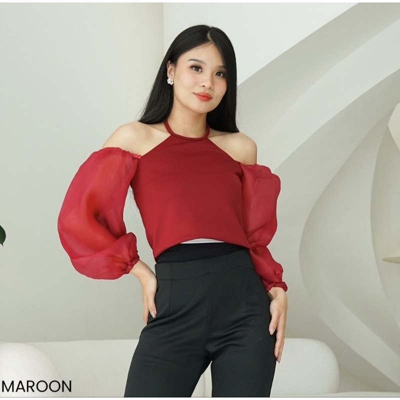 Atasan Organza Dila / Top / Sabrina / Wanita / Crop Top
