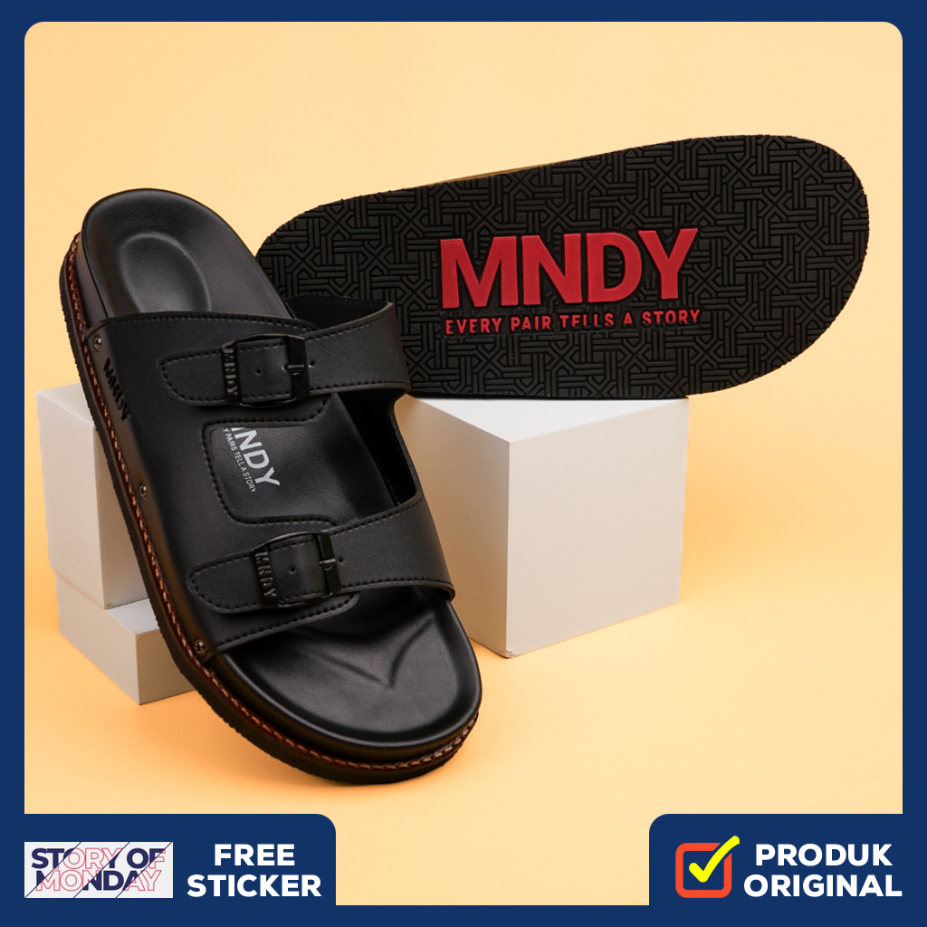 YUNO BOLD ORIGINAL x MONDAY Sandal Casual Hitam Pria Sendal Slide Jalan Santai Harian Main Hangout S