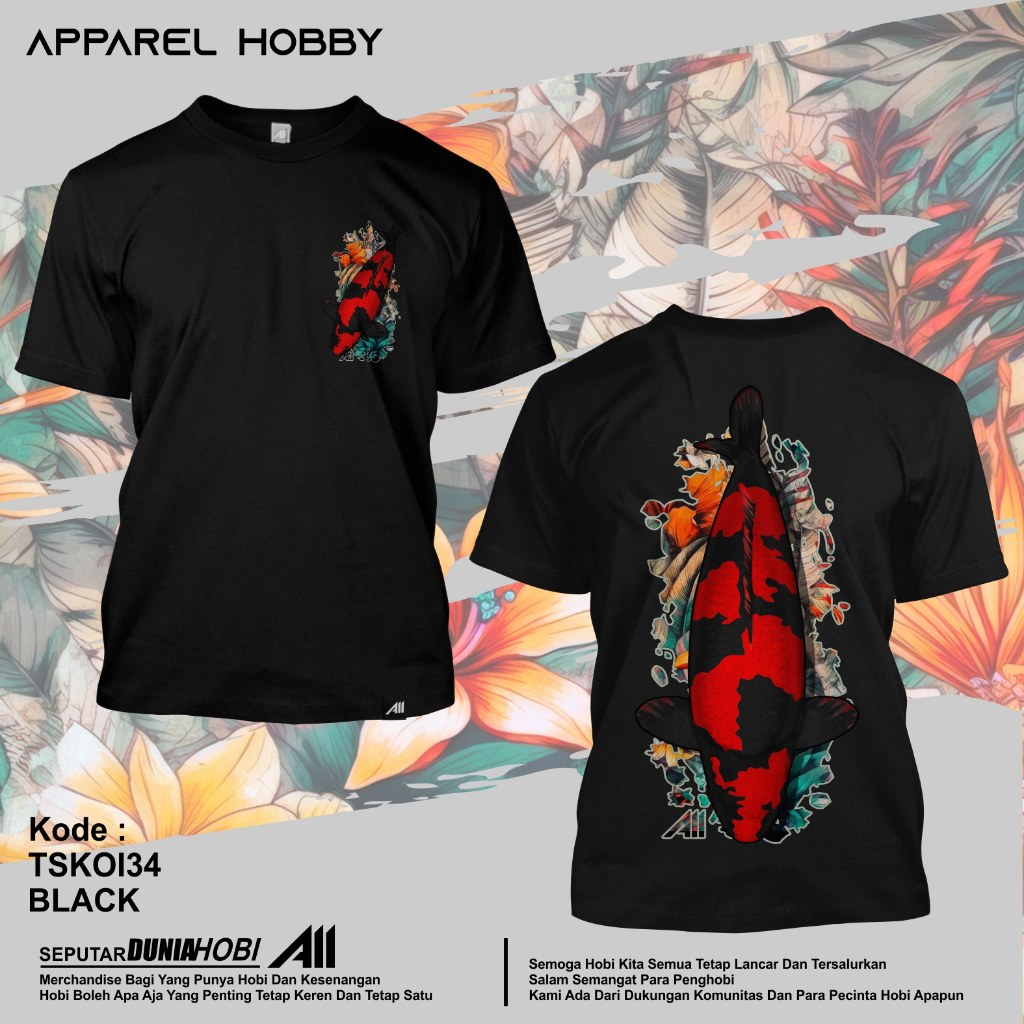 KAOS IKAN KOI HI SHOWA KOI34 BLACK TSHIRT APPAREL HOBBY