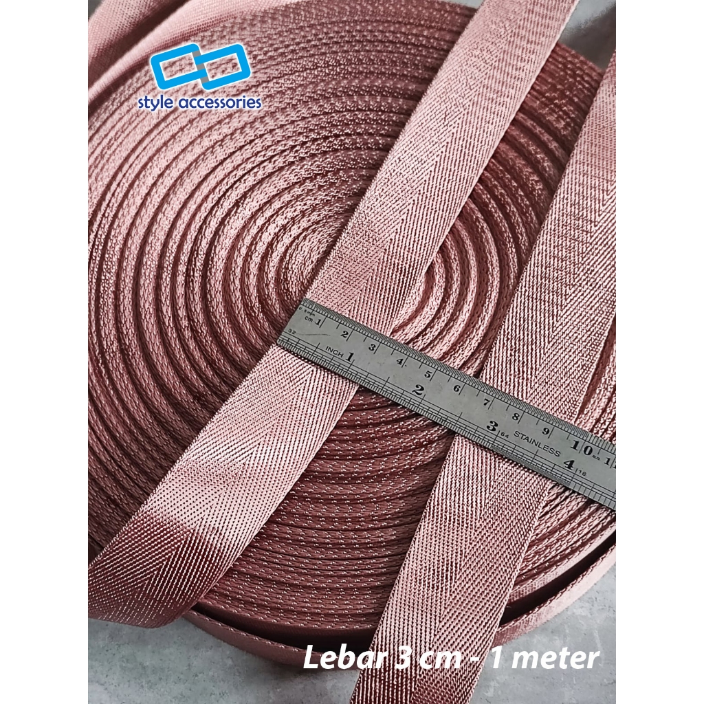 Tali Webbing Nylon Bisban Tas lebar 3 cm warna salem - per 1 meter