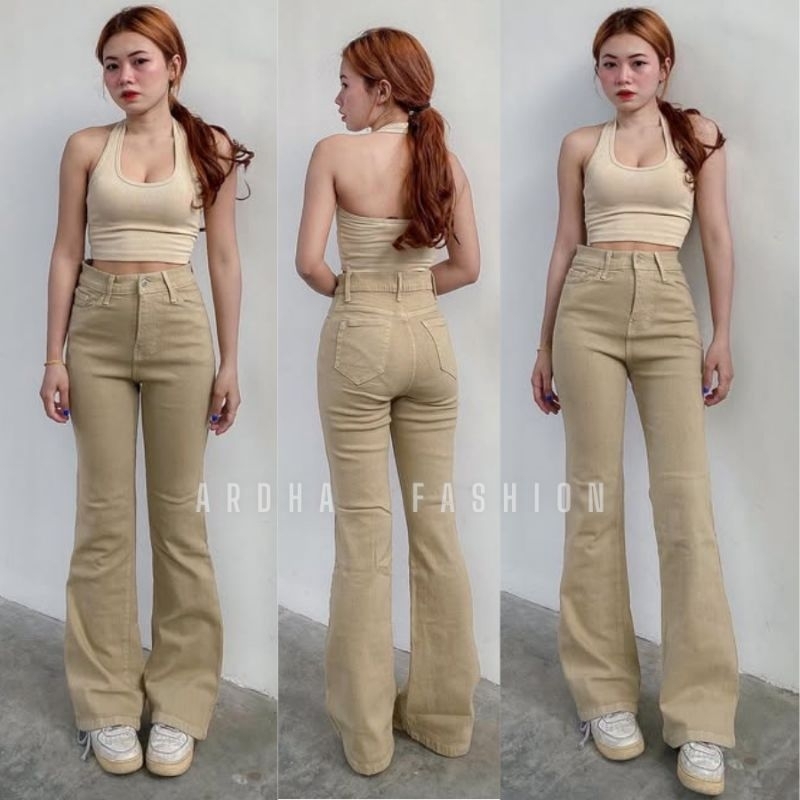 AF - Jeans Wanita Highwaist Basic Cutbray Coksu Import Kekinian Premium- SoftJeans Streatch/Melar-Re