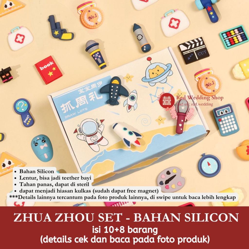MODERN Zhua Zhou Set Bahan Karet Silikon Ritual Tradisi Tionghua Pesta Ulang Tahun Anak 1 tahun Main