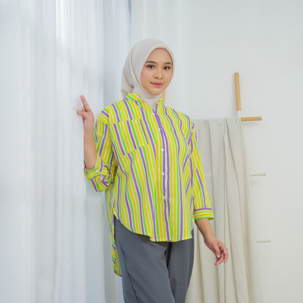 kemeja Setcel wanita//kemeja saku//baju atasan remaja dewasa 3/4 //outfit kekinian//kemeja terlaris