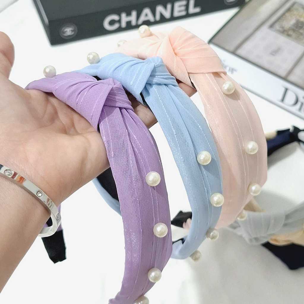 Bando Korea Simpul Mutiara Bandana Wanita Korean Style / Bando Simpul Silang Mutiara/ Bando korea Wa