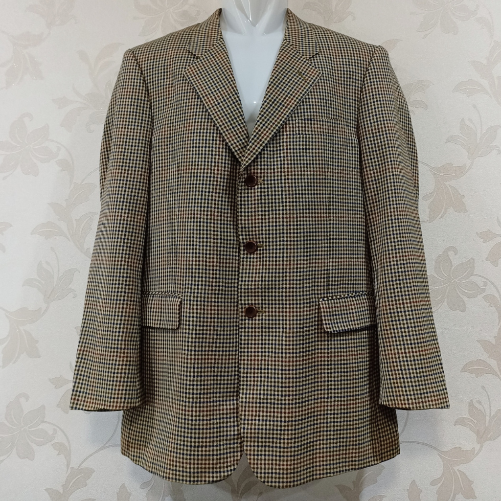 Baju Jas YSL Yves Saint Laurent Vintage Checkered Pattern Blazer Pria Mewah Kerja Kantor