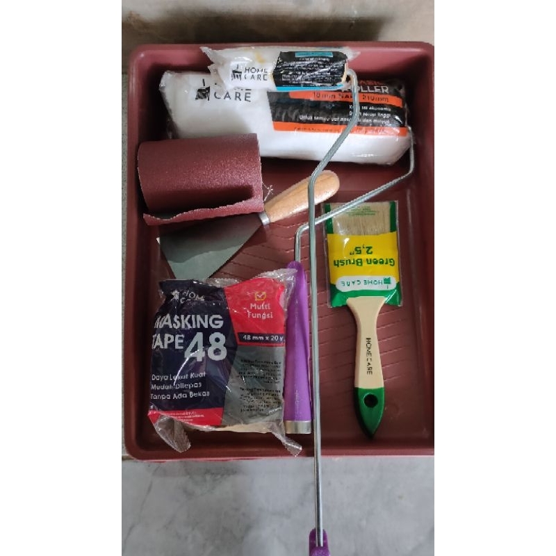 PAKET Perlengkapan Alat Cat Tembok 7 in 1 Kuas, Rolan Homecare