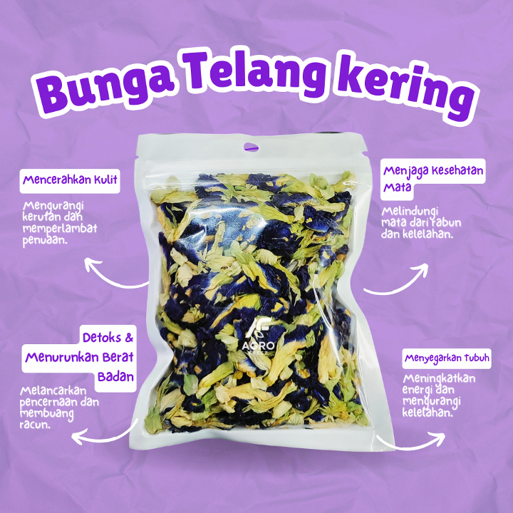 

Bunga Telang Kering Grade A Fresh Panen - Teh Telang Butterfly Pea Organik 10gr, 50gr, 100gr