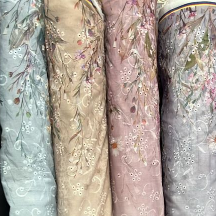 Kain Bordir Print Emboss Bunga Katun Bahan Mukena Meteran