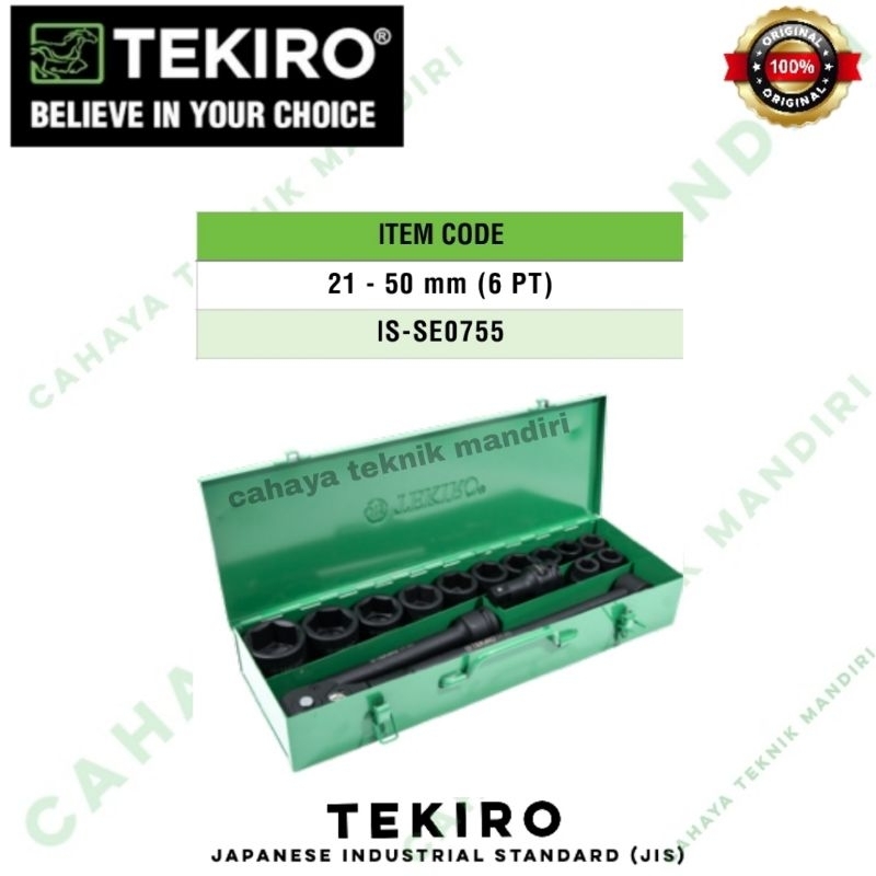 TEKIRO IS-SE0755 kunci shock set 17 pcs ukuran 21 - 50 mm 6pt 3/4" Dr box besi