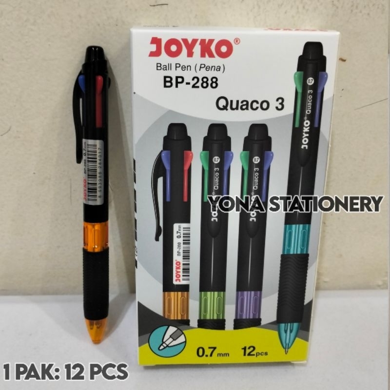 

Pulpen Joyko BP-288 Quaco 3 | Pulpen 4 Warna Joyko | 0.7MM | 1 Pak: 12 Pcs