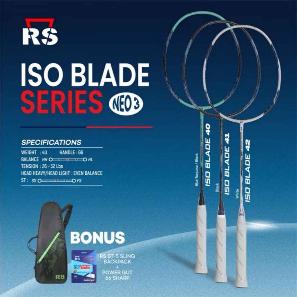 [Free Pasang Senar] Raket Badminton RS Iso Blade 40 41 42 Neo iii Original Bonus Senar