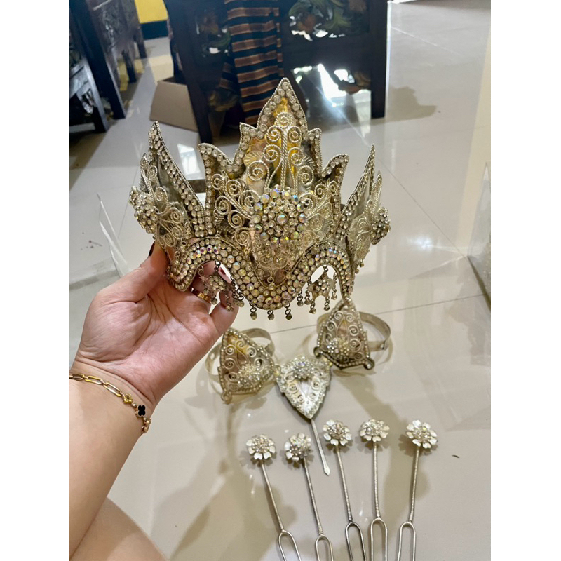 Siger Sunda asesoris pengantin set komplit + mentul warna silver preloved