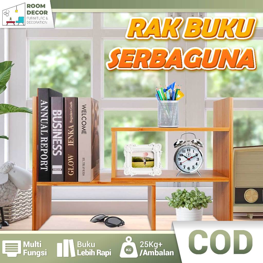Rak Buku Desktop Kayu Jati Adjustable – Rak Display & Organizer Penyimpanan Meja, Rak Buku Atas Meja