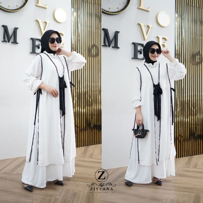 almaira dress abaya set outer - crinckle airflow premium | gamis abaya style lebaran | cantik mewah 