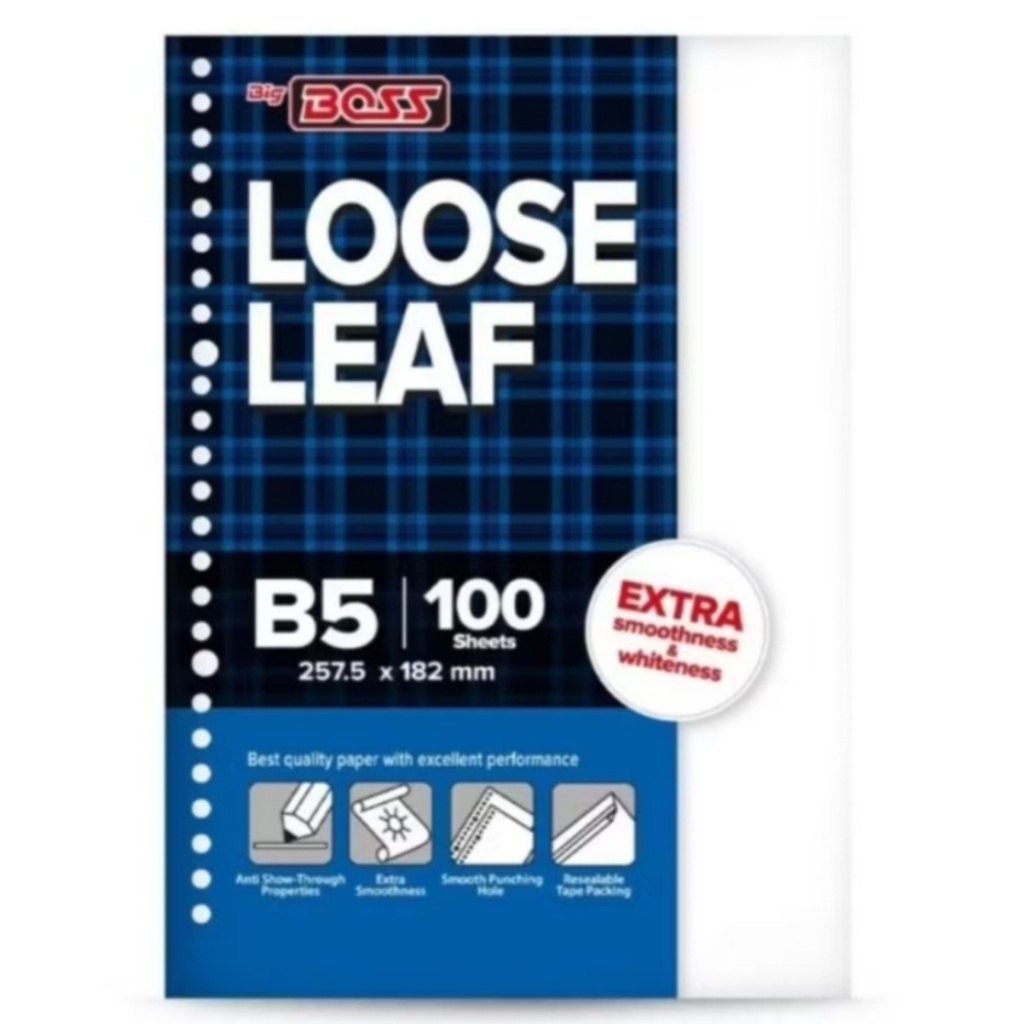 [DUS] LOOSE LEAF BIG BOSS POLOS B5-100 PUTIH ISI 25 PAK / KERTAS BINDER / ISI BINDER