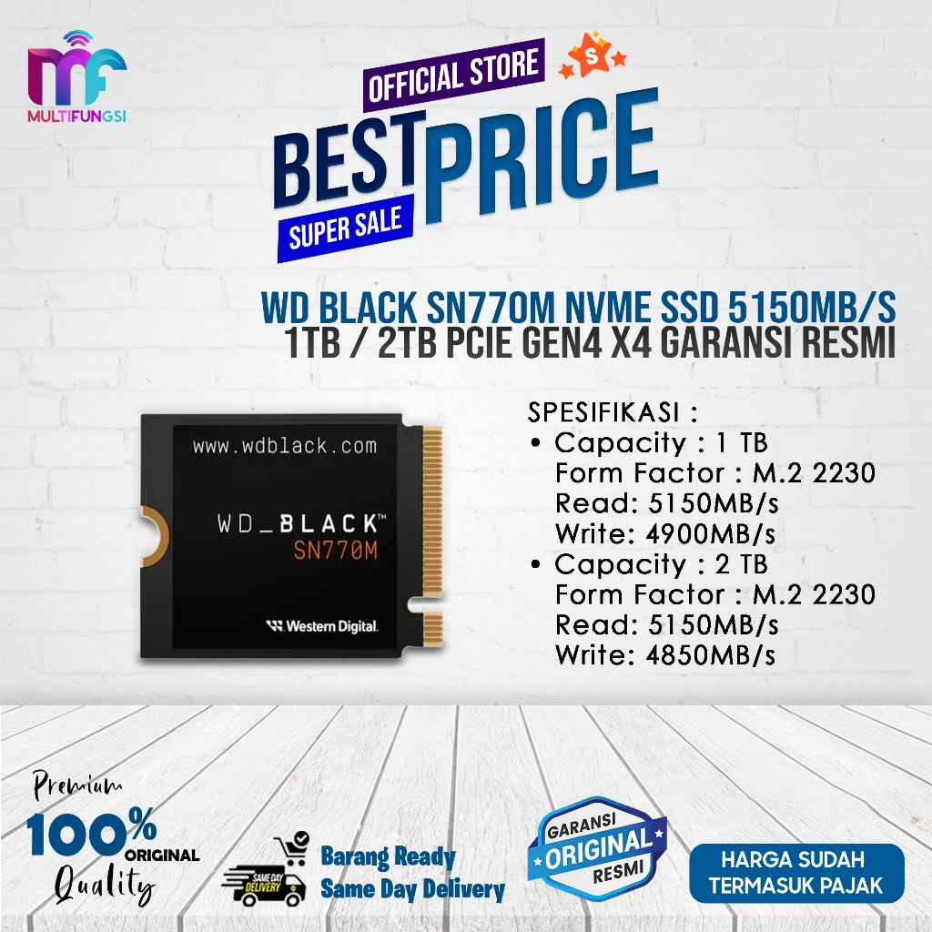WD Black SN770M NVMe SSD 5150MB/s 1TB / 2TB PCIe Gen4 x4 Garansi Resmi