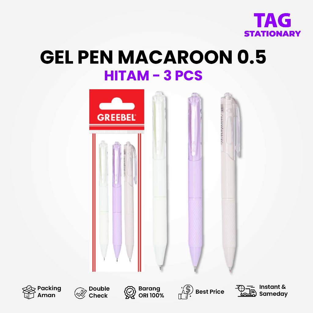

GREEBEL PULPEN GEL / GEL PEN GP-512 MACAROON Hitam 0.5 (3PCS/SET) / Ballpen Gel Ballpoint Bolpen Gel