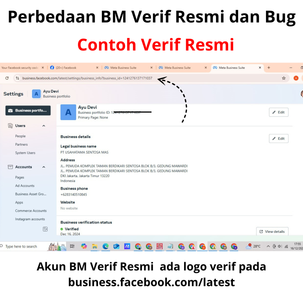 BUSINESS MANAGER VERIF RESMI + AKUN FACEBOOK TUA