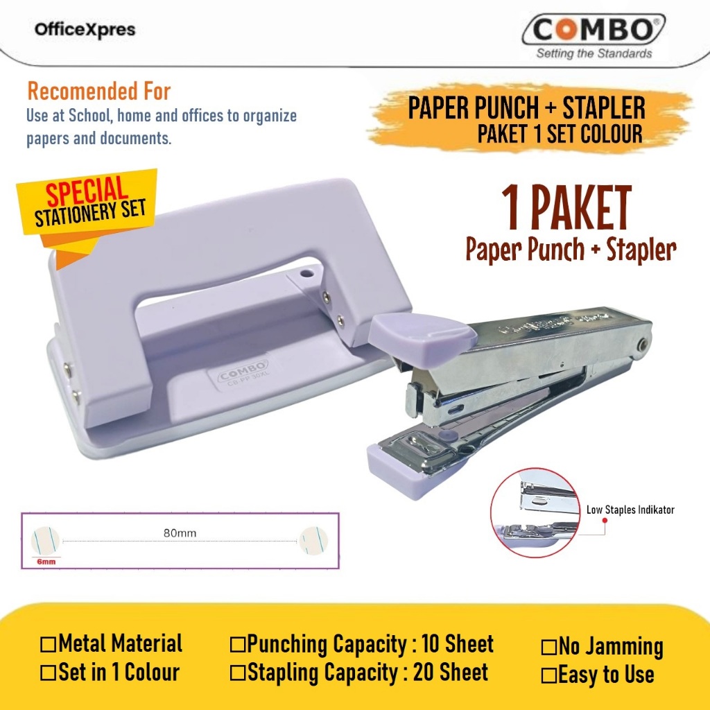 

Special Edition Stationary Set / Paper Punch 30XL Neo + Stapler HD10 / Pembolong Kertas + Stapler Include 1 Set