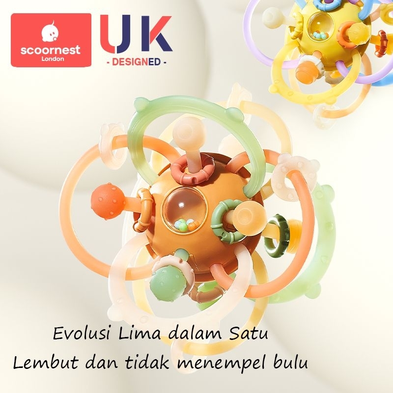 【Scoornest】Bola Genggam Bayi Manhattan (FREE KOTAK PENYIMPANAN) – Mainan Silikon & Teether Bayi Untu