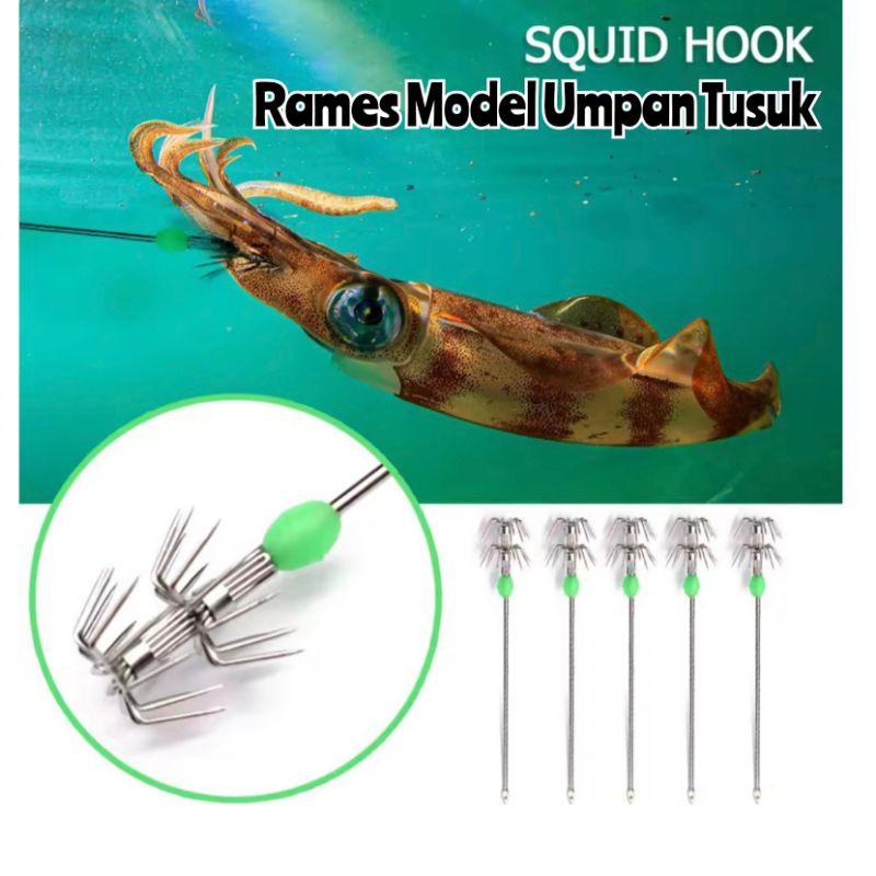 Squid Hook Kail Cumi Glow Rames Kail Mancing Cumi Cumi Model Umpan Tusuk Pemburu Cumi