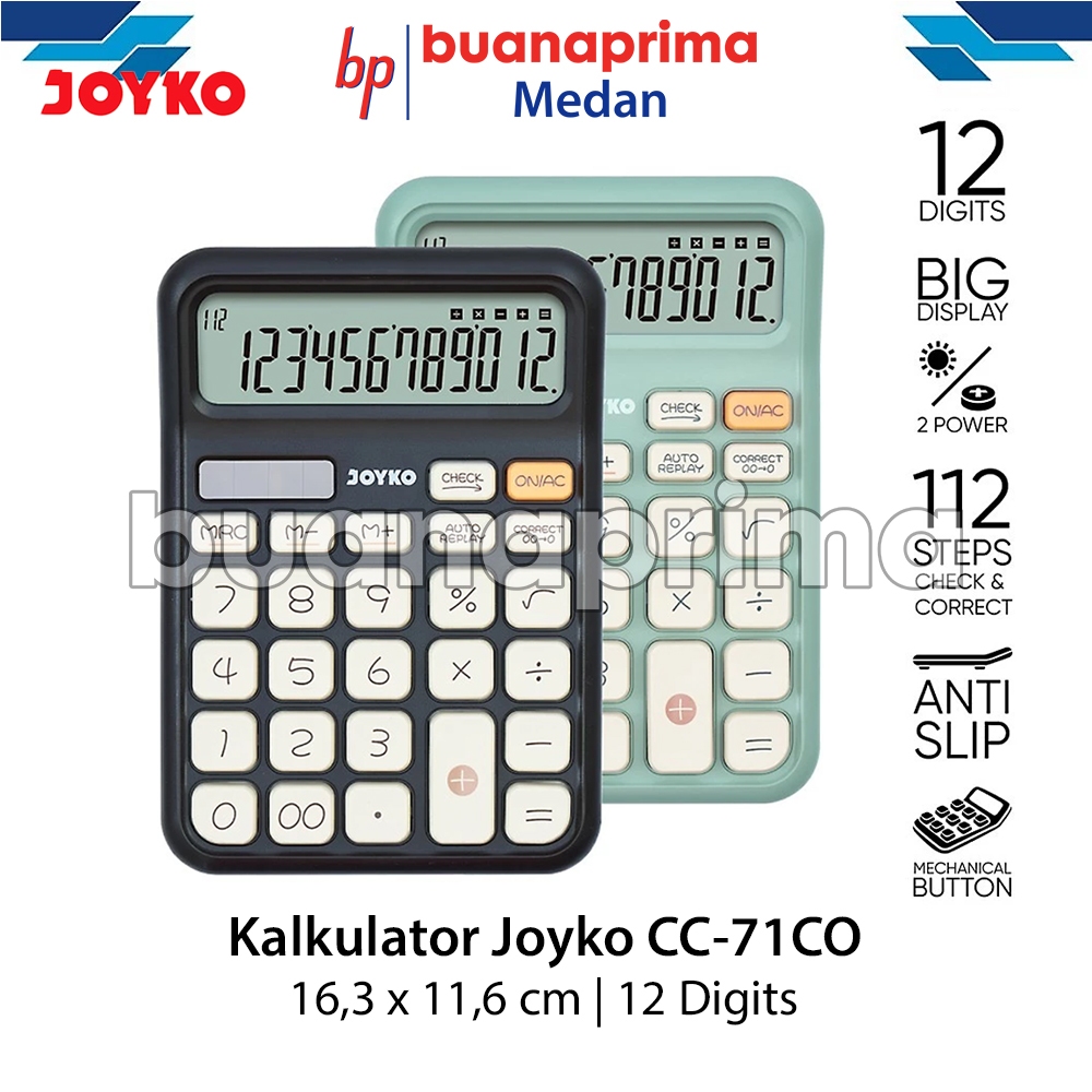 

Kalkulator JOYKO CC-71CO 12 Digits Hitam Hijau Check & Correct Calculator