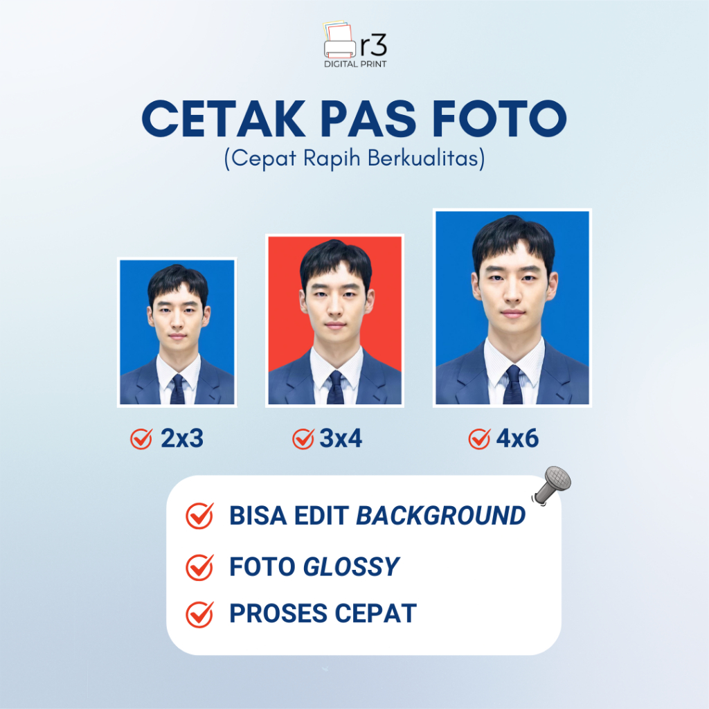 Cetak Pas Foto 2x3 3x4 4x6 Edit Background Glossy