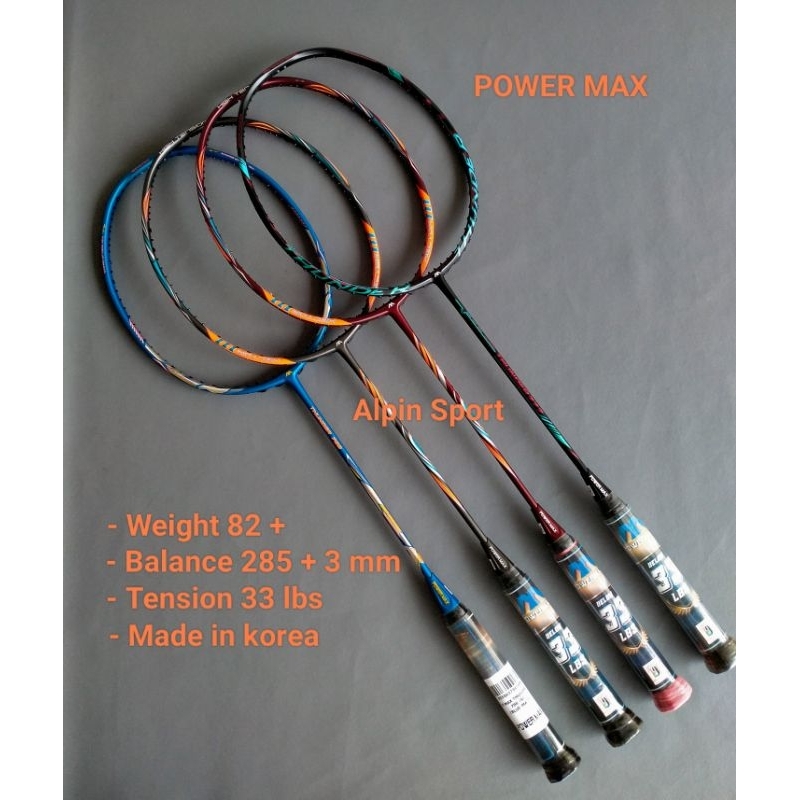 Raket Badminton Power max Thunder 33 LBS Original Siap Pakai