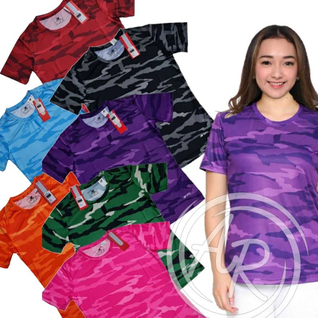Kaos sport wanita JUMBO baju olahraga cewek aerobik zumba atasan army camo pendek senam cewek (bnbp-