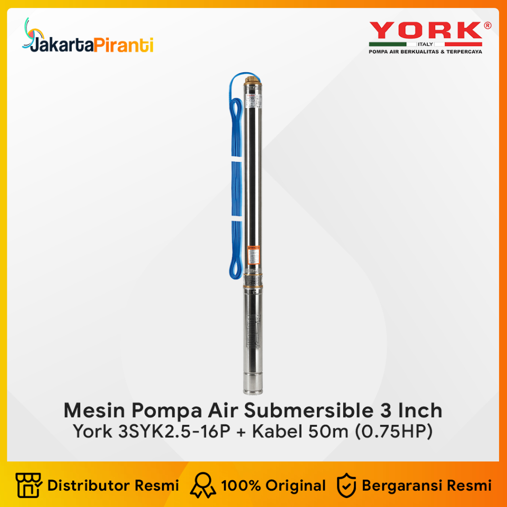 Mesin Pompa Air Celup Dalam Submersible Sibel Satelit York 3SYK2.5-16P 0.75HP + Kabel 50M