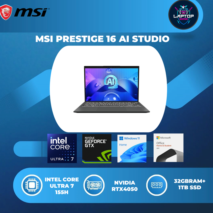 MSI PRESTIGE 16 AI STUDIO ULTRA 7 155H RTX4050 6GB/ 32GB 1TB W11+OHS 16.0QHD+ BLIT