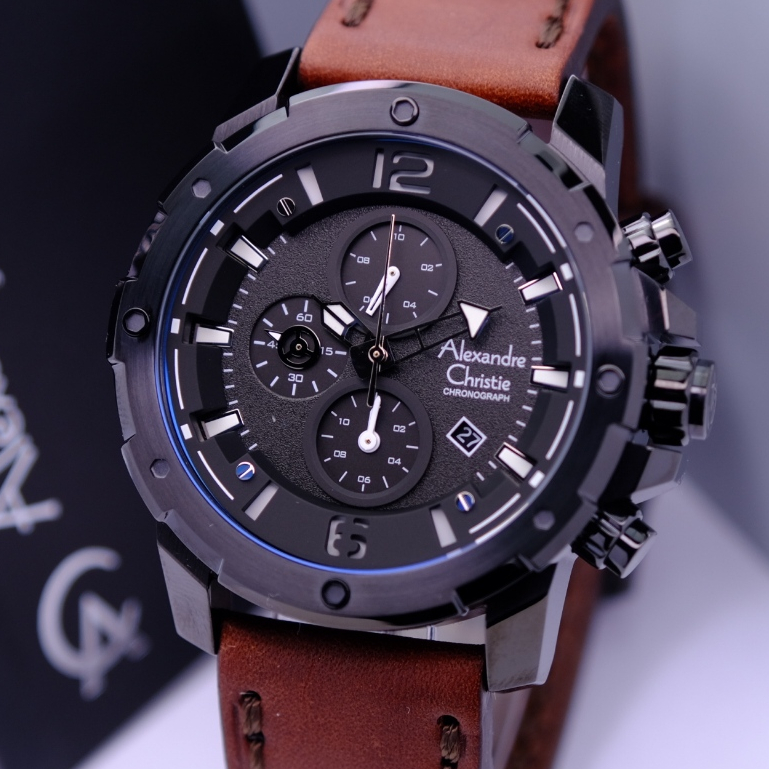 Alexandre Christie Pria Terbaru Original Warna Black Brown - AC6410 Strap Kulit