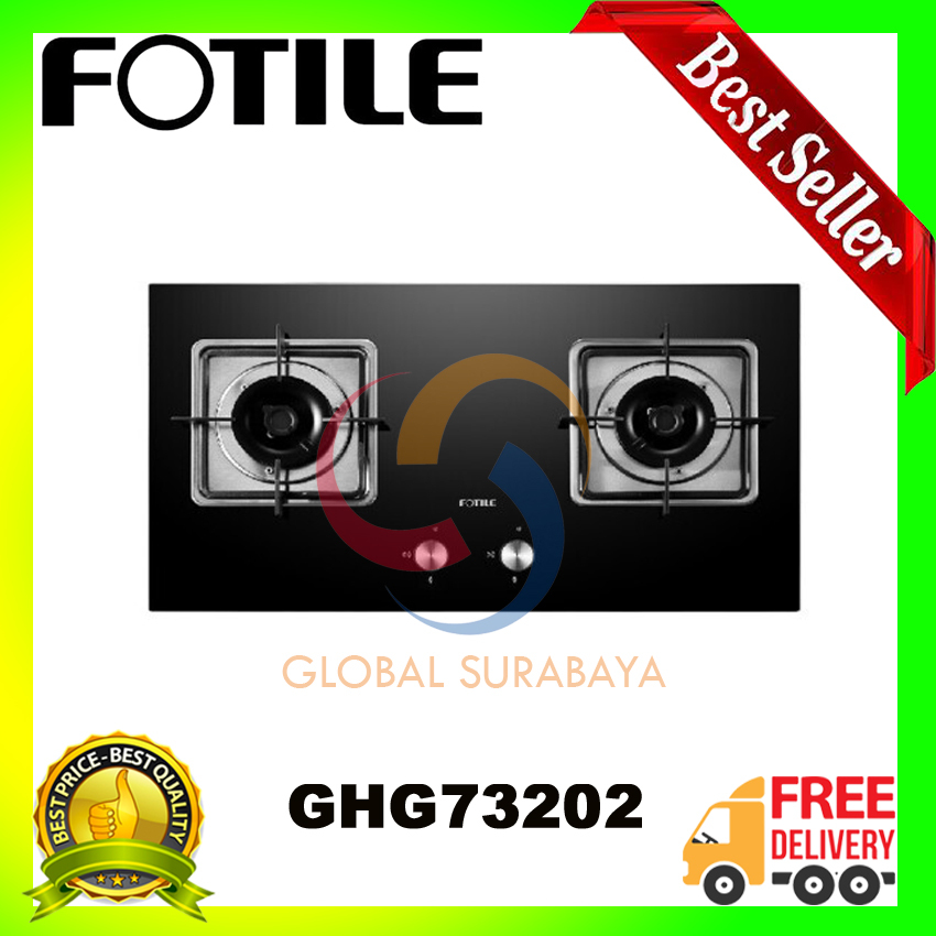 FOTILE Kompor gas tanam GHG73202 2 tungku Kaca Hitam 73 cm GHG 73202